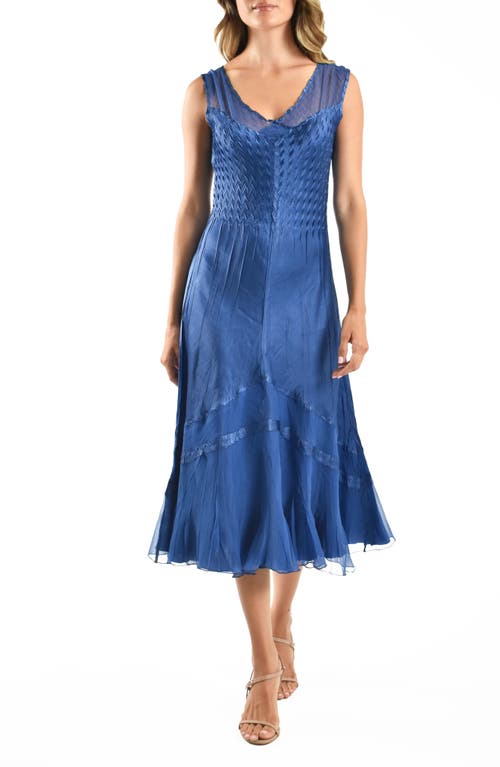 Komarov Sleeveless Charmeuse & Chiffon Cocktail Dress With Jacket In Navy