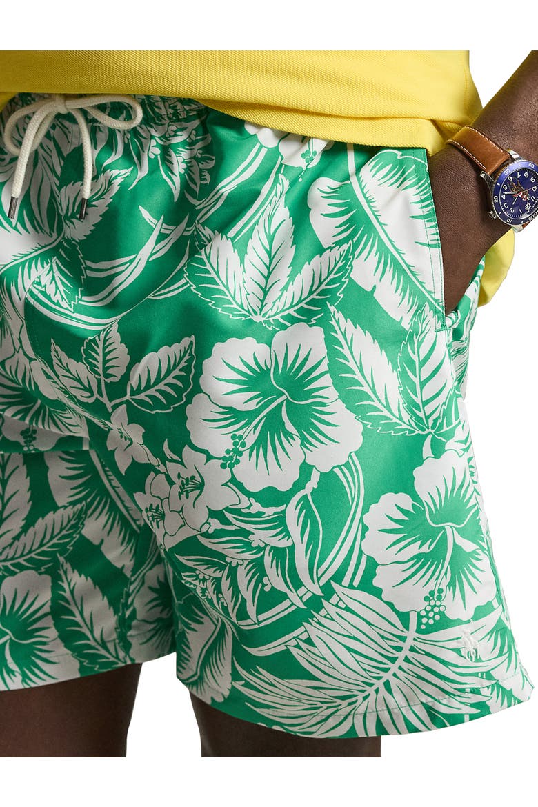 Big & Tall Floral Swim Trunks, Alternate, color, GREEN SWEETHEART