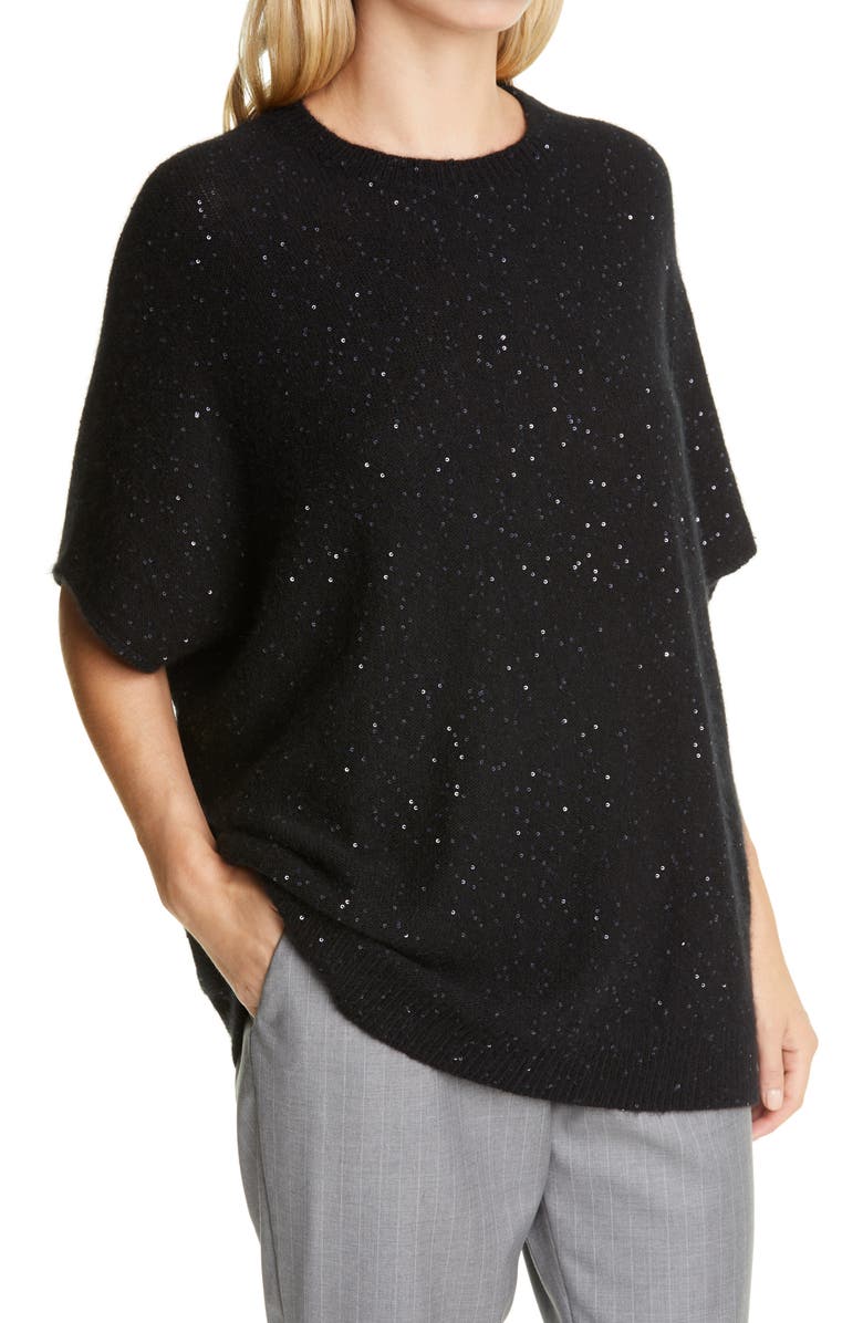 Fabiana Filippi Sequin Wool, Silk & Cashmere Blend Poncho, Alternate, color, Black