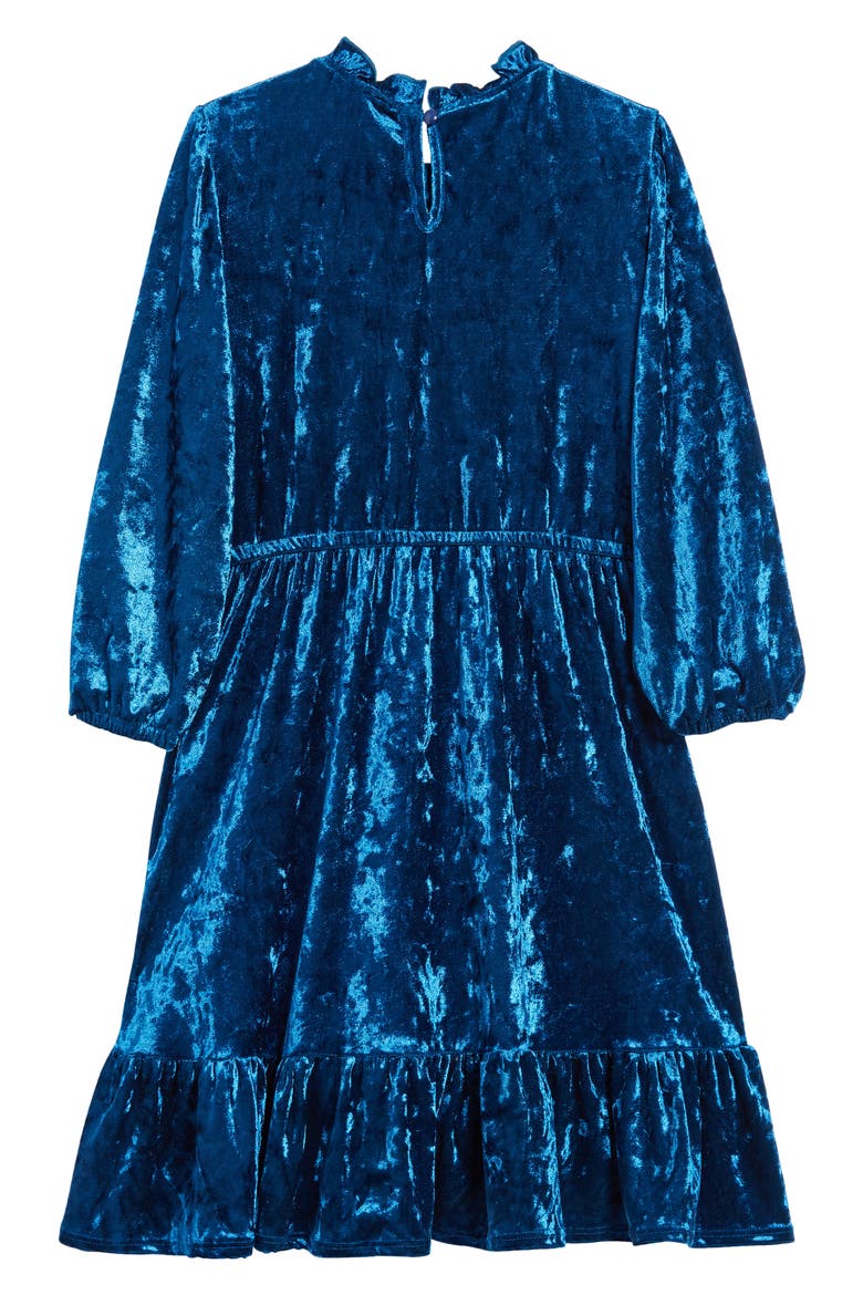 Kids' Ruffle Crushed Velvet Babydoll Dress, Alternate, color, TEAL