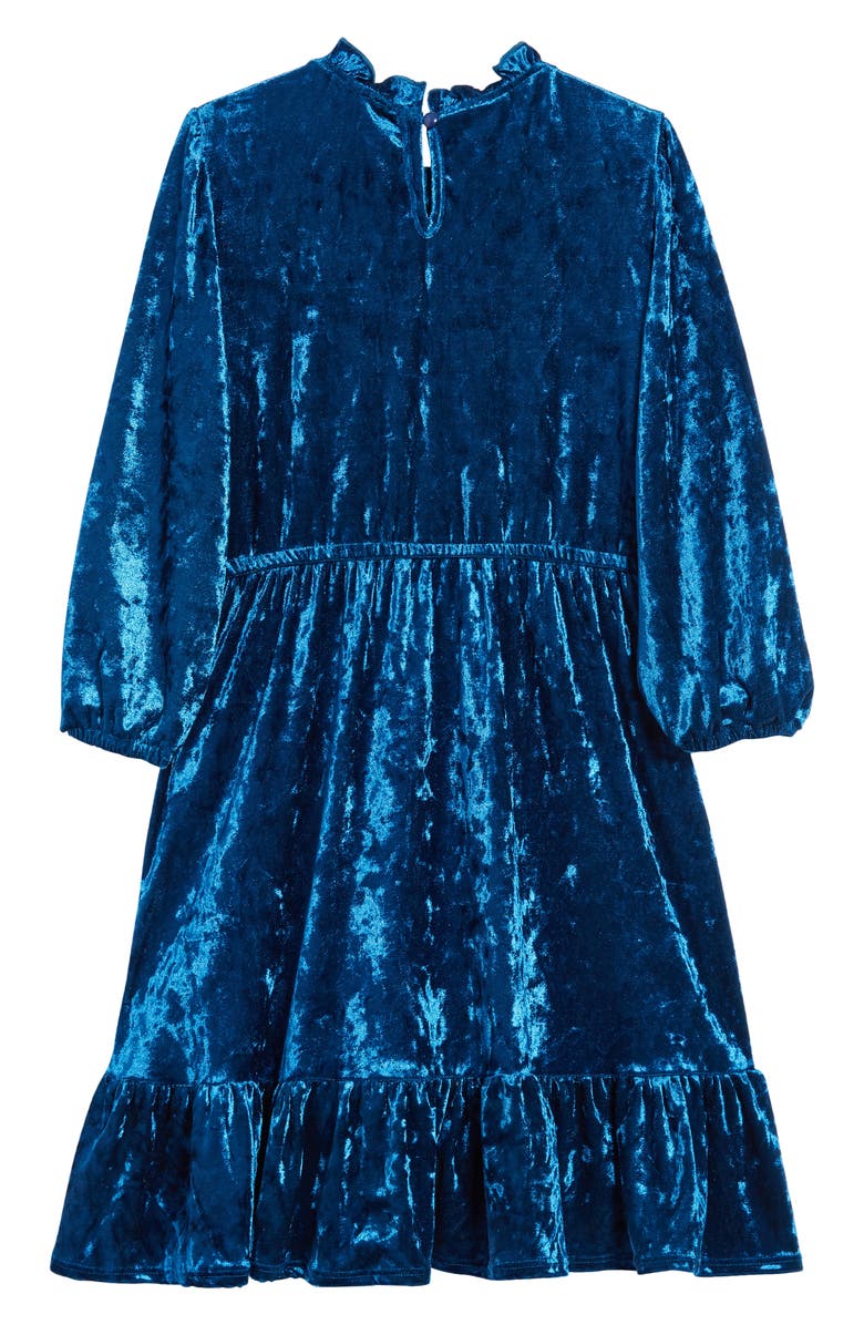 Ava & Yelly Kids' Ruffle Crushed Velvet Babydoll Dress, Alternate, color, Teal