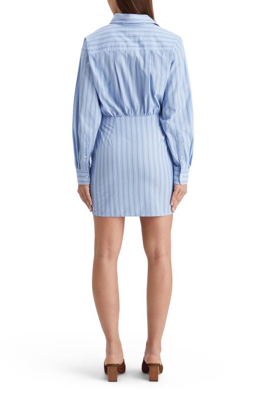 Scotch & Soda Long Sleeve Poplin Faux Wrap Shirtdress In Mystic Blue Stripe