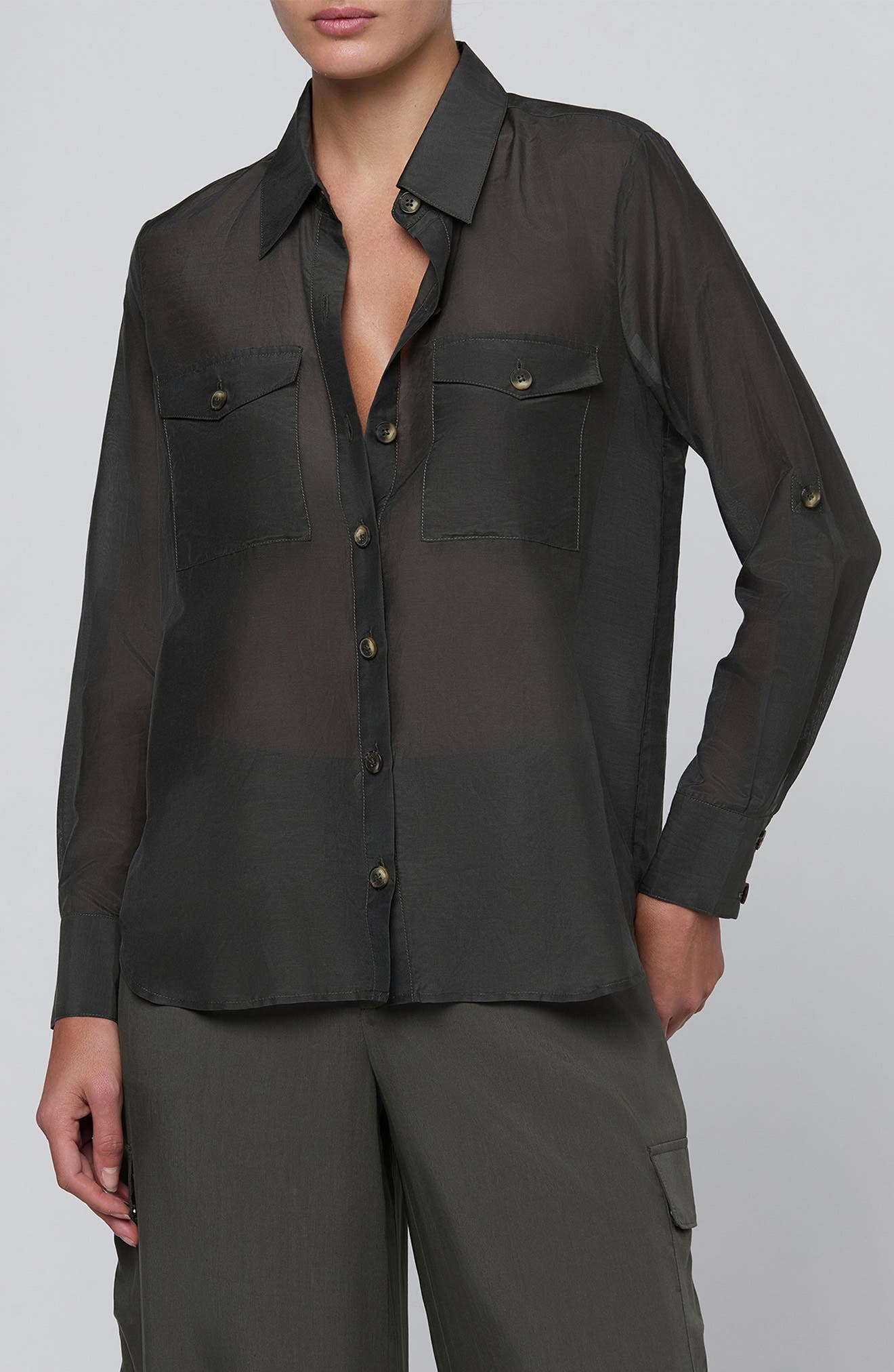 L'agence Pearson Cotton And Silk Shirt In Ash Olive