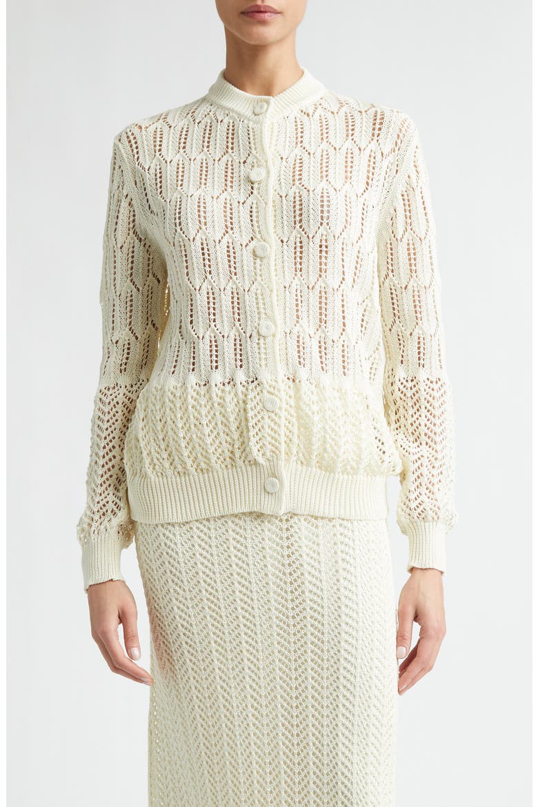 Pointelle Knit Cotton Cardigan, Main, color, EGGSHELL