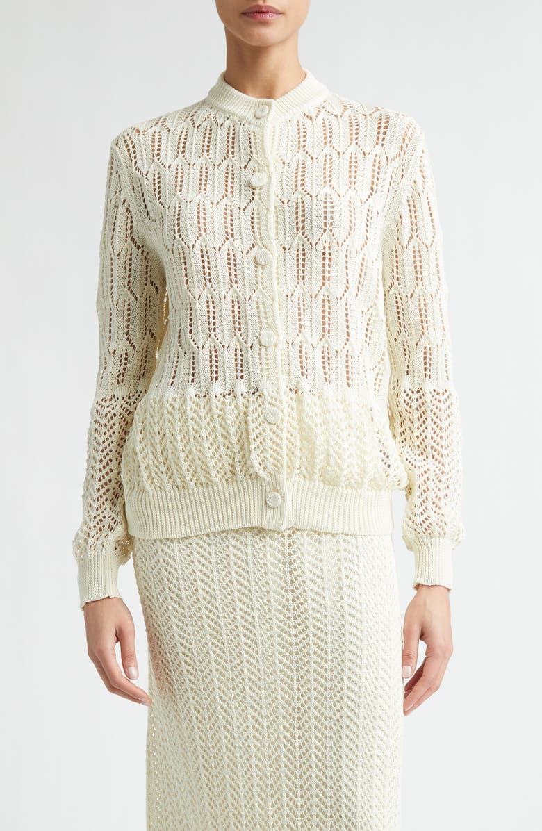 Jil Sander Pointelle Knit Cotton Cardigan, Main, color, Eggshell