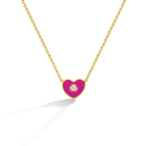 14k CZ Enamel Heart Necklace