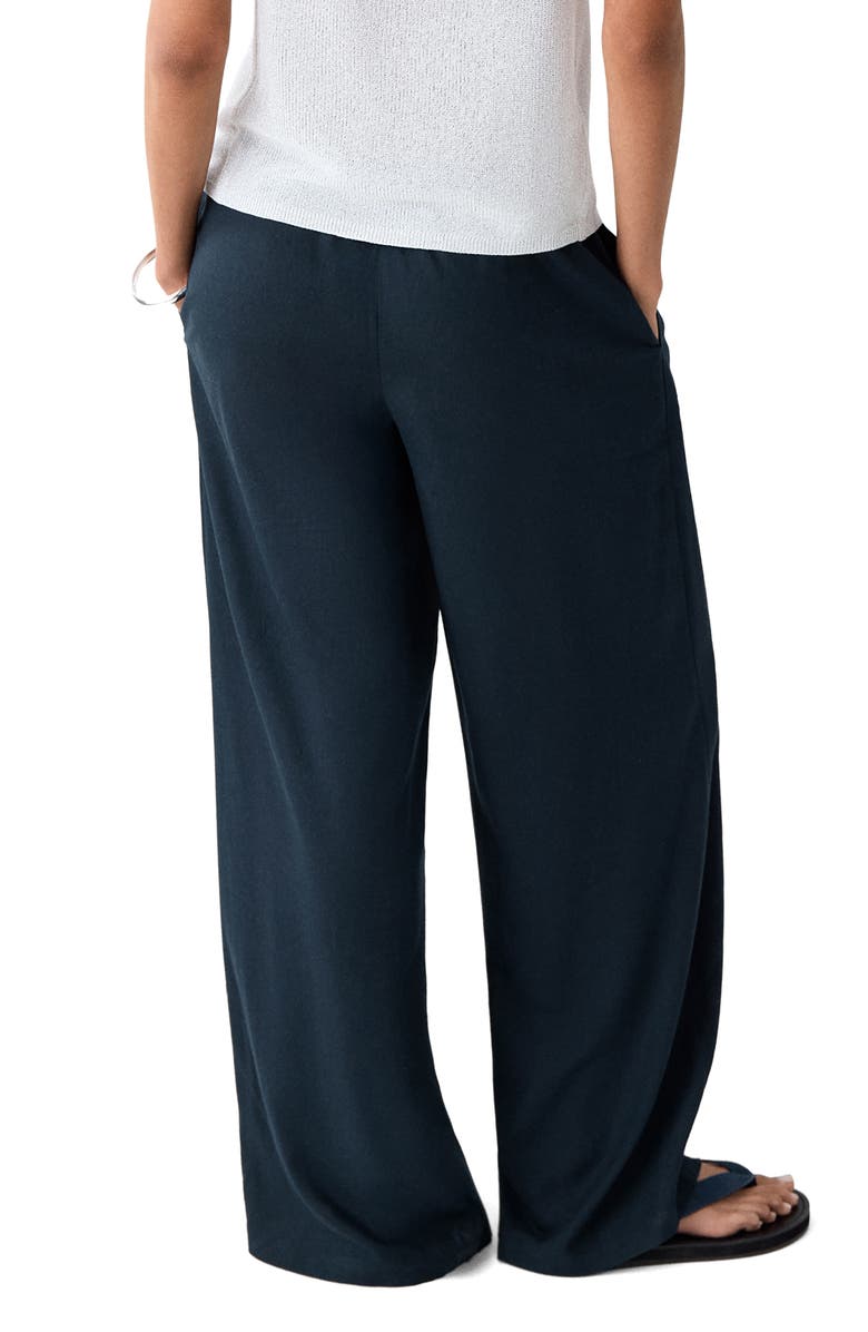 MANGO TEEN Kids' Flowy Straight Leg Linen Blend Pants, Alternate, color, Navy