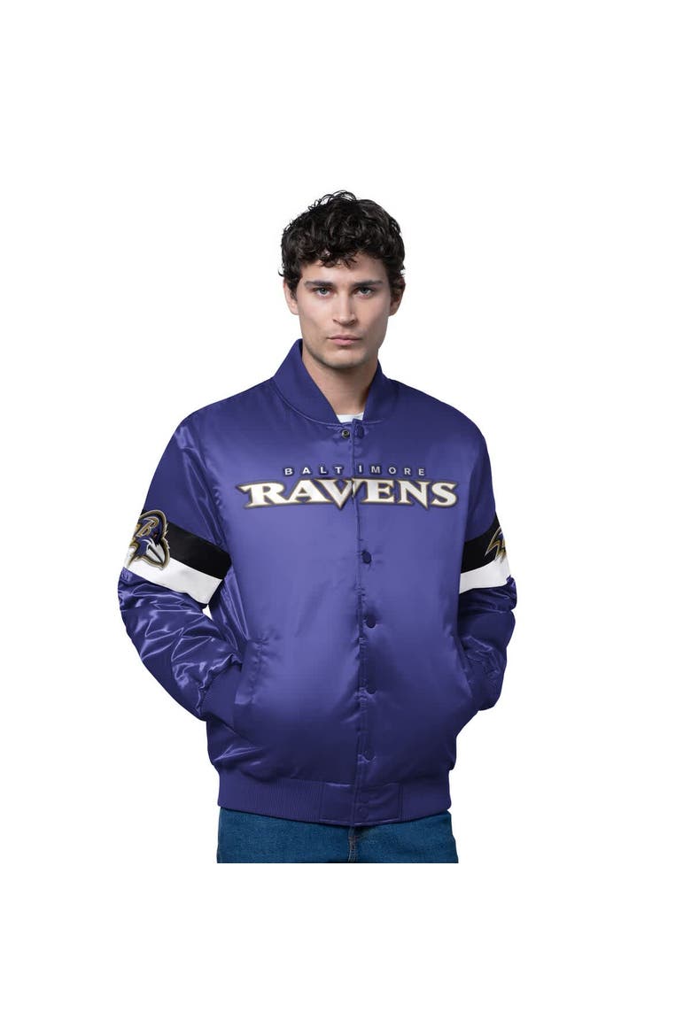 Men's Starter Purple Baltimore Ravens Triple Option Satin Varsity Full-Snap Jacket, Main, color, Purple
