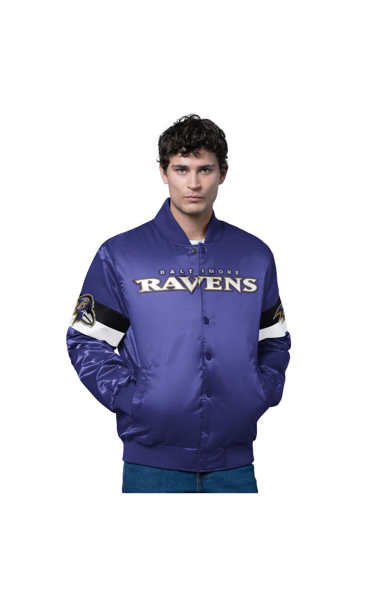 STARTER Men's Starter Purple Baltimore Ravens Triple Option Satin Varsity Full-Snap Jacket, Main, color, Purple