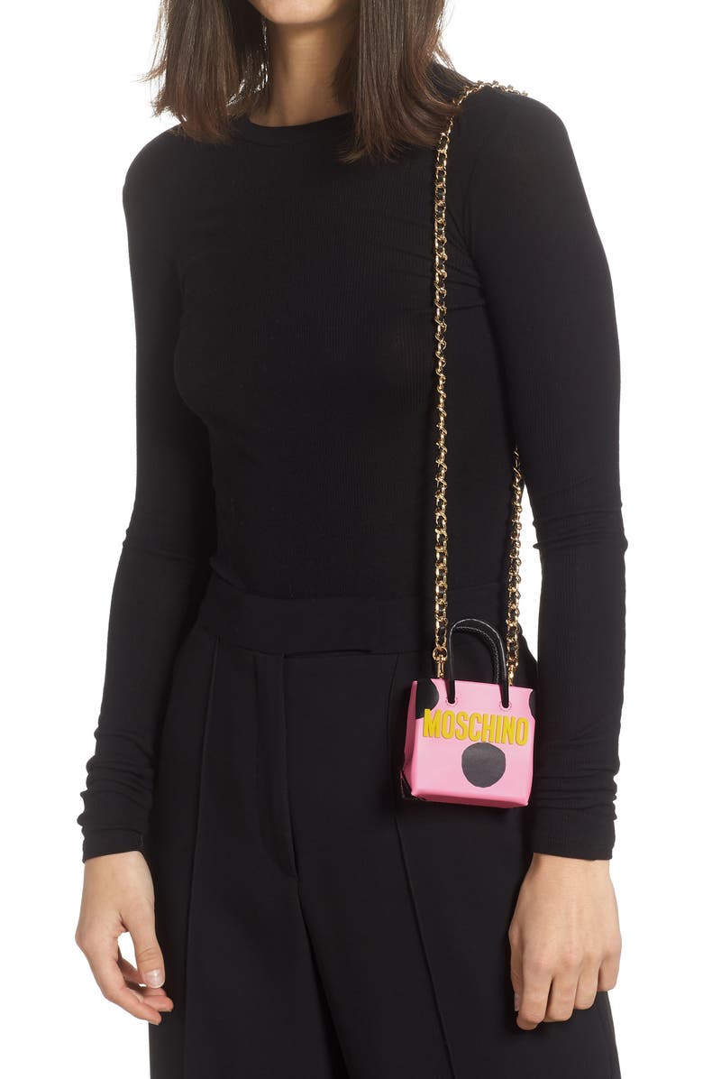 Moschino Mini Dot Leather Shopper Bag, Alternate, color,