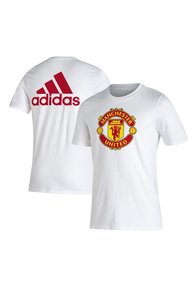 adidas Men's adidas White Manchester United Three-Stripe T-Shirt, Main, color, 