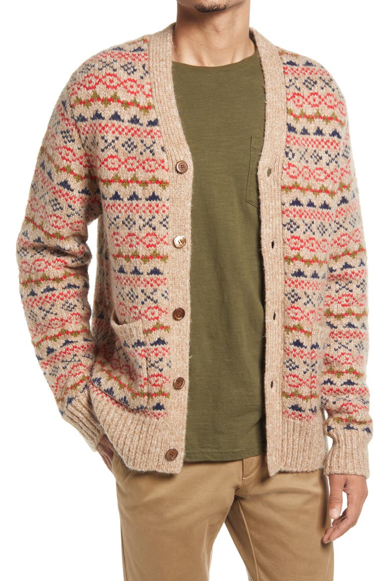 Fair Isle V-Neck Cardigan, Main, color, CAMEL MULTI