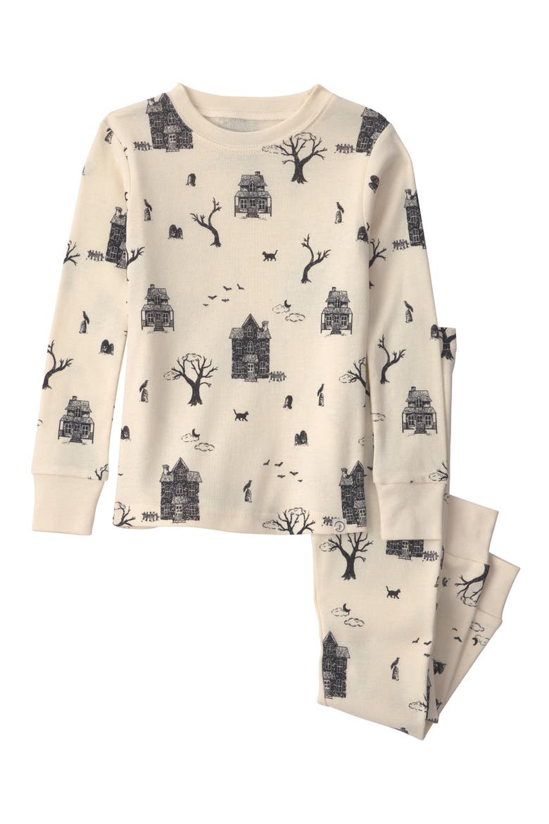 Printed Fitted Two-Piece Organic Cotton Pajamas, Main, color, LP SPOOKY LANDSCAPE