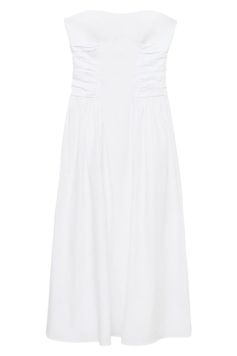 Strapless Cotton Blend Midi Dress, Alternate, color, WHITE
