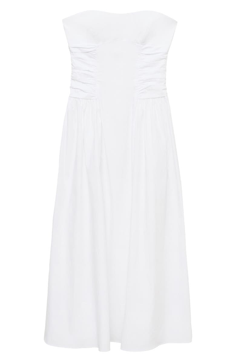 MANGO Strapless Cotton Blend Midi Dress, Alternate, color, White