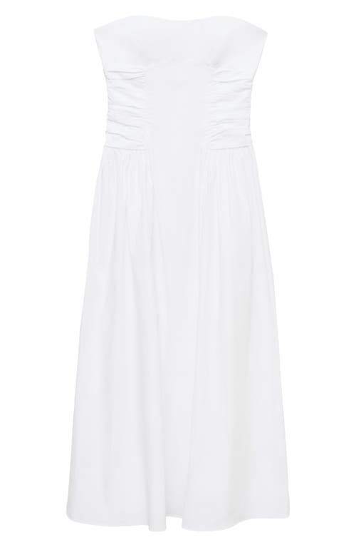 Mango Strapless Cotton Blend Midi Dress In White