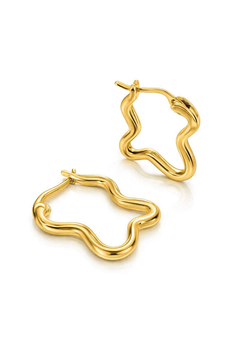 Gold-Tone Wavy Hoop Earrings, Alternate, color, Gold