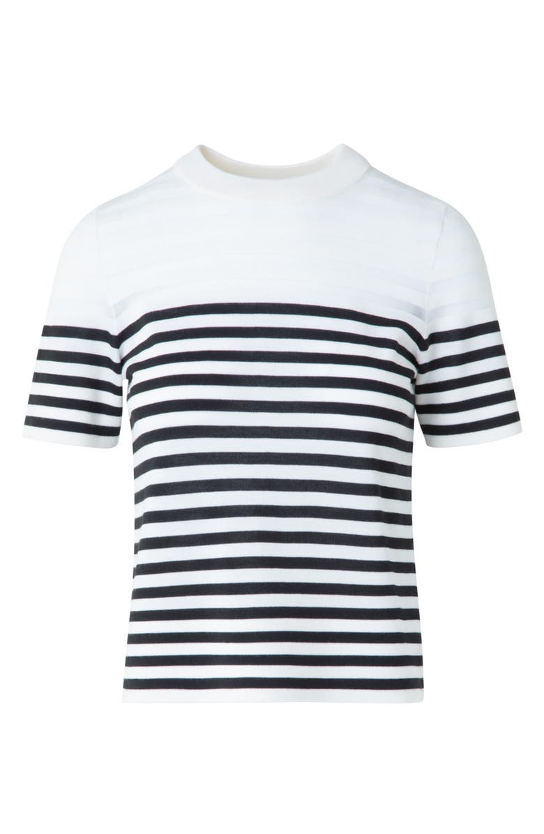 Akris punto Stripe Short Sleeve Virgin Merino Wool Blend Sweater, Alternate, color, Cream-Black