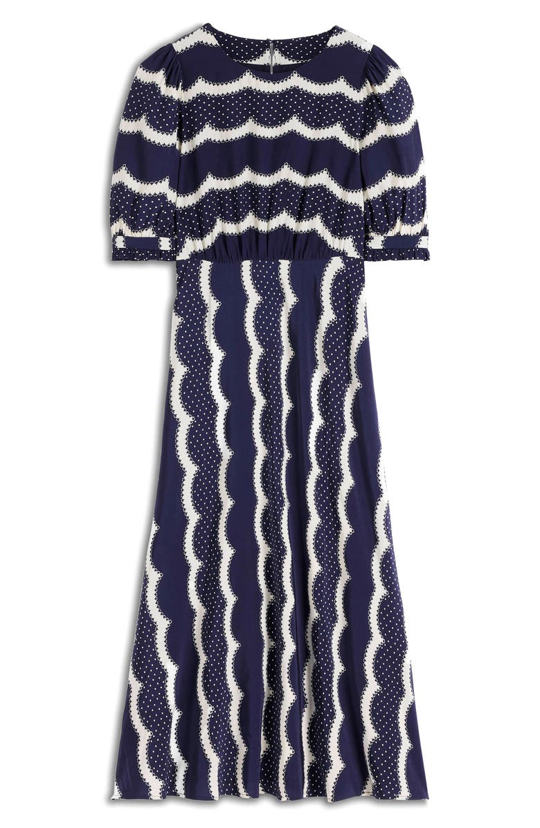 Boden Scallop Stripe Dress, Alternate, color, French Navy, Dainty Scallop