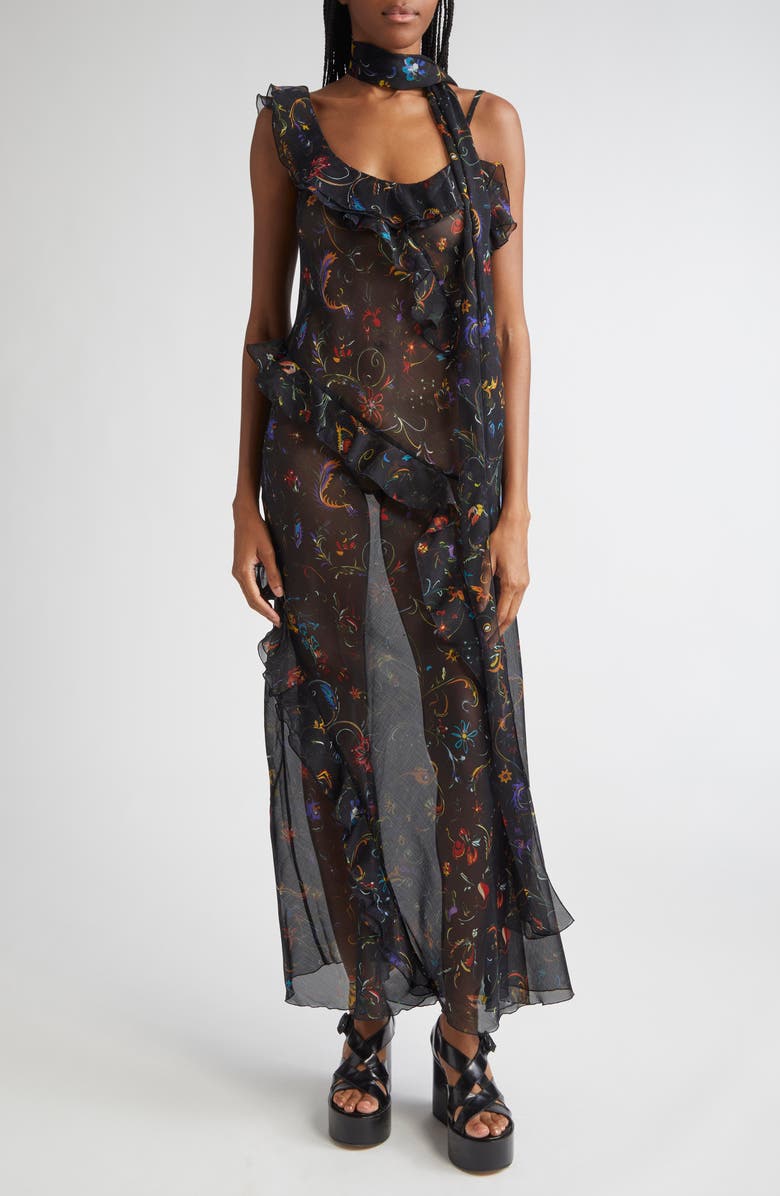 Siedrés Monica Floral Print Tiered Ruffle Chiffon Dress, Main, color, 