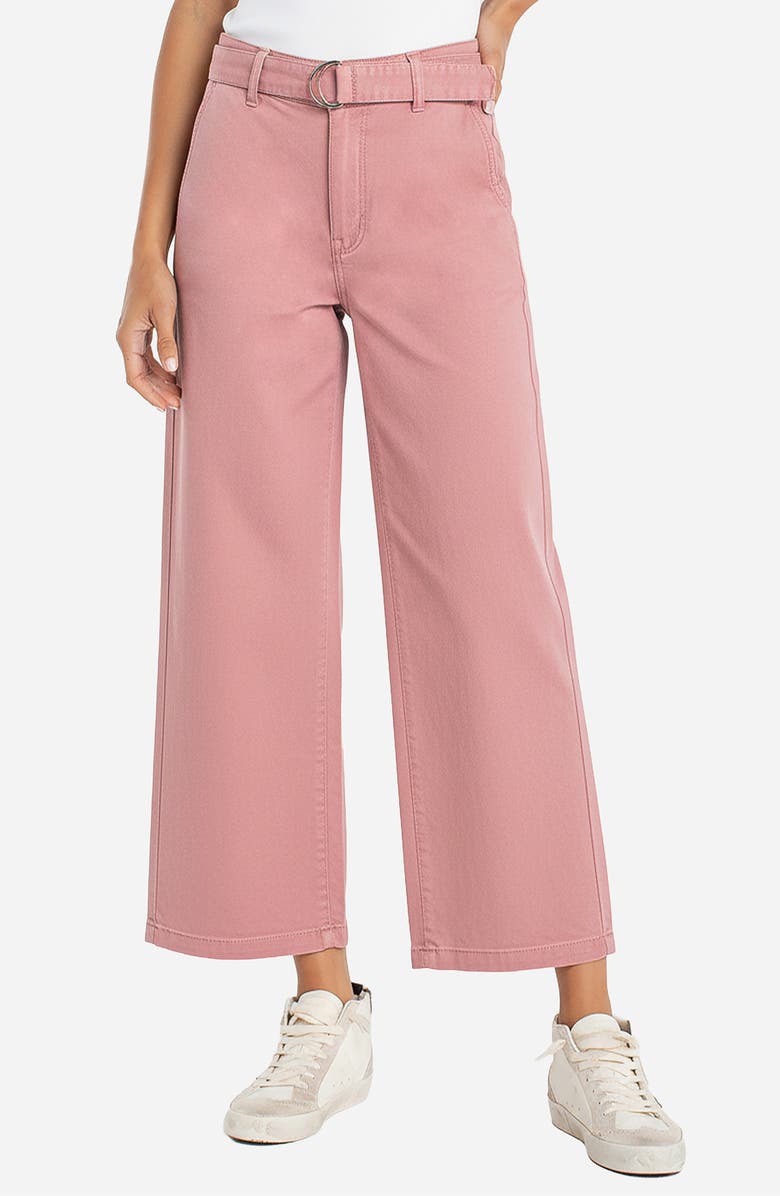 Liverpool Los Angeles Stride Belted High Waist Ankle Wide Leg Jeans, Main, color, Misty Blush