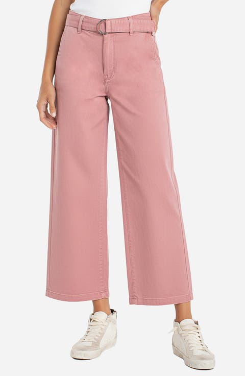 Liverpool Los Angeles Stride Belted High Waist Ankle Wide Leg Jeans (Misty Blush) (Regular & Petite)