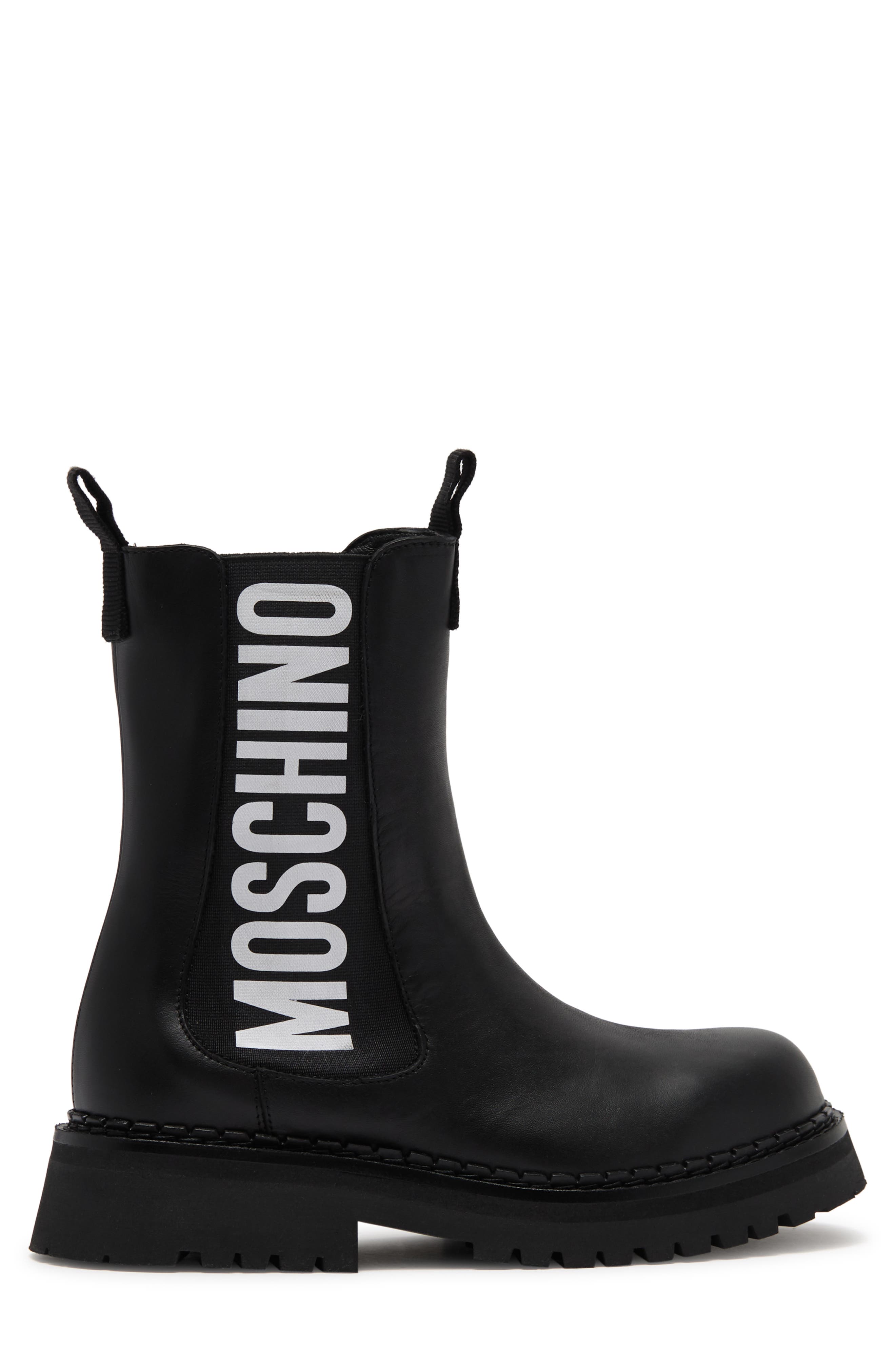 Moschino Signature Leather Chelsea Boot, Alternate, color, 