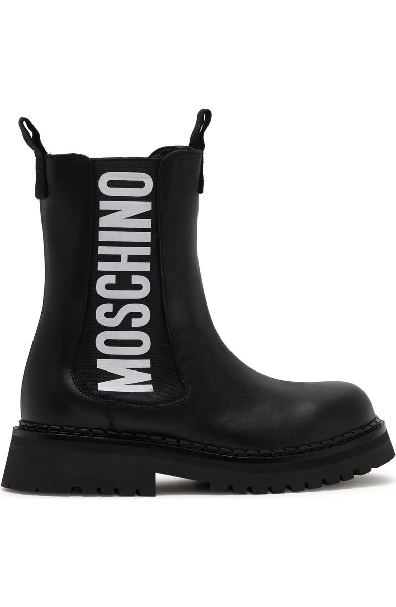 Moschino Signature Leather Chelsea Boot, Alternate, color,