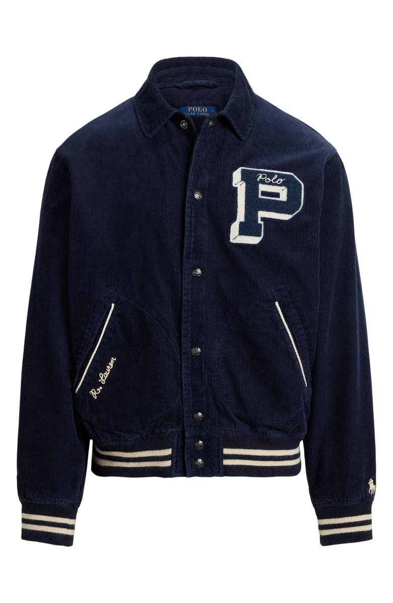 Polo Ralph Lauren Logo Appliqué Corduroy Varsity Jacket, Alternate, color,