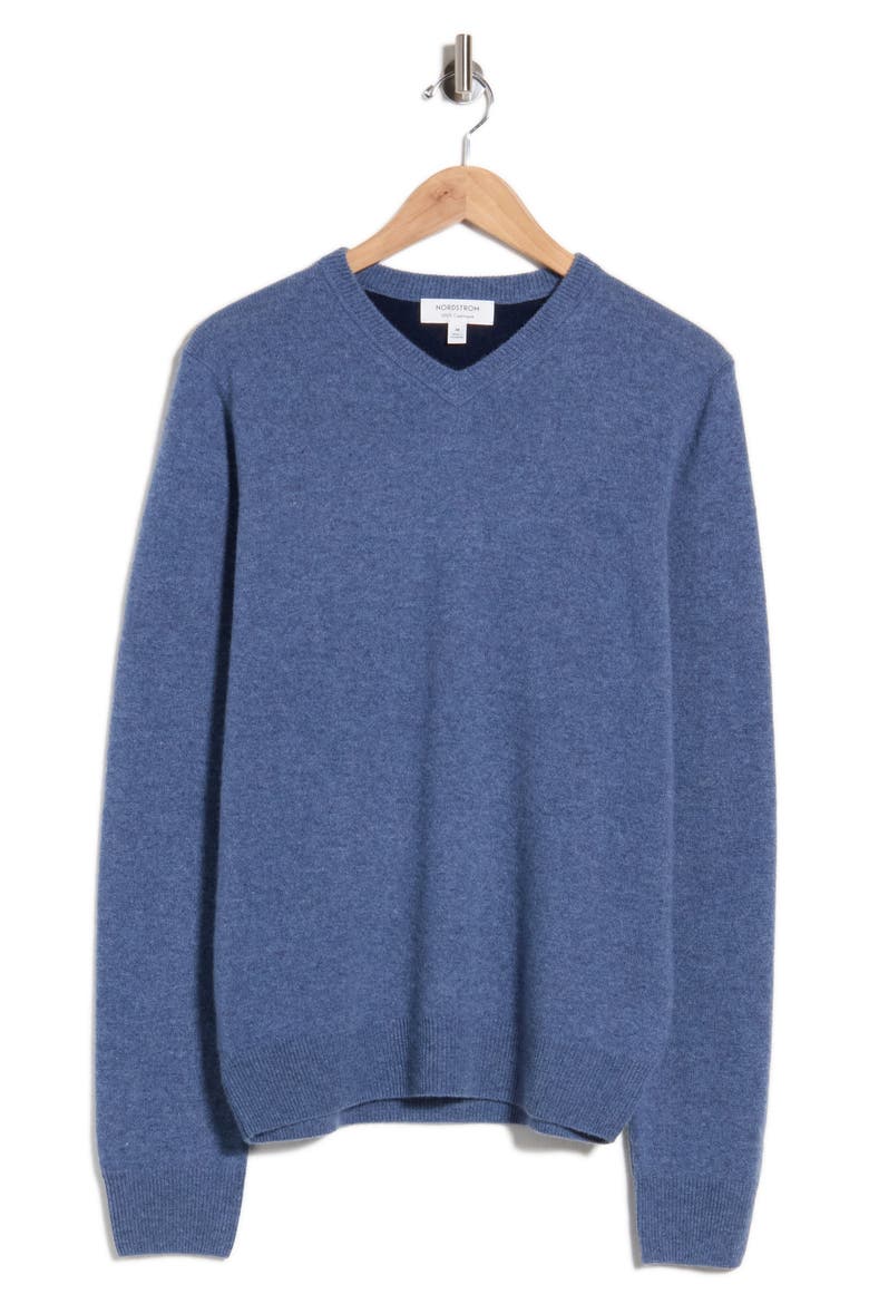 V-Neck Cashmere Sweater, Alternate, color, BLUE MOONLIGHT HEATHER