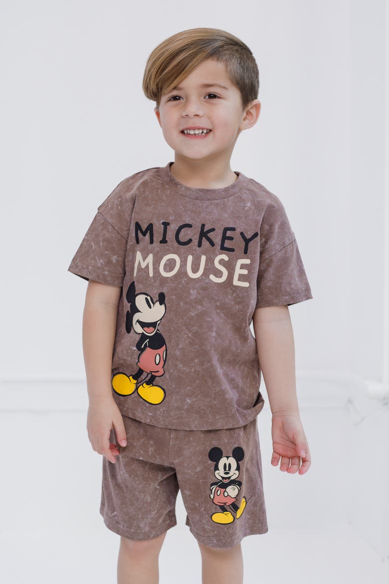 Mickey Mouse Mineral Wash 2-Piece T-Shirt and Shorts Set, Alternate, color, Mickey Dark Taupe