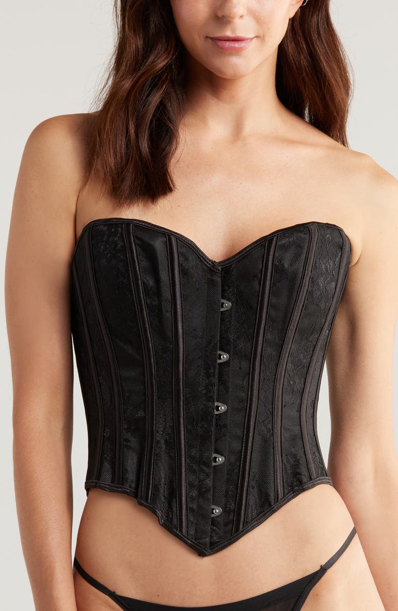 Coquette Strappy Lace Corset, Main, color, Black
