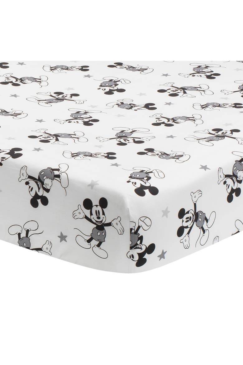 Disney Baby Magical Mickey Mouse 100% Cotton Fitted Crib Sheet, Main, color, White