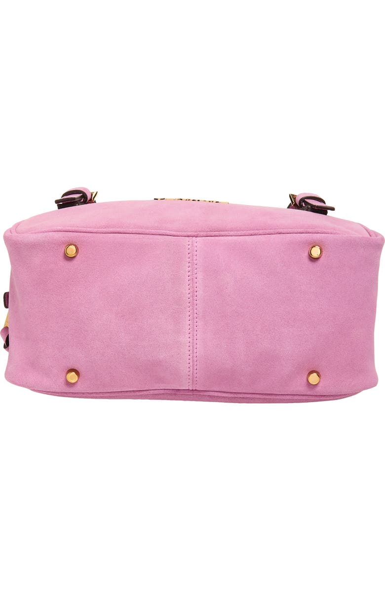 Versace Logo East/West Suede Shoulder Bag, Alternate, color, Dusty Mauve Gold