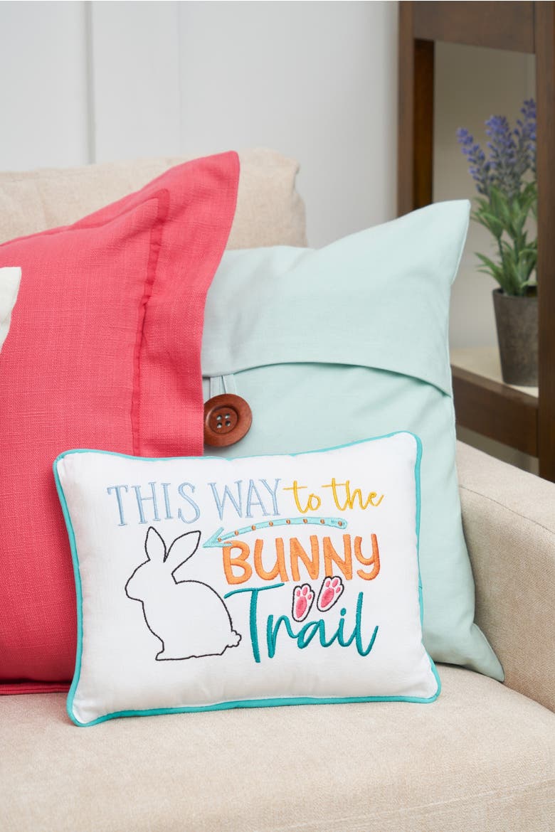 "This Way to The Bunny Trail" Easter Cotton Blend Mini Accent Pillow 9" x 12", Alternate, color, White