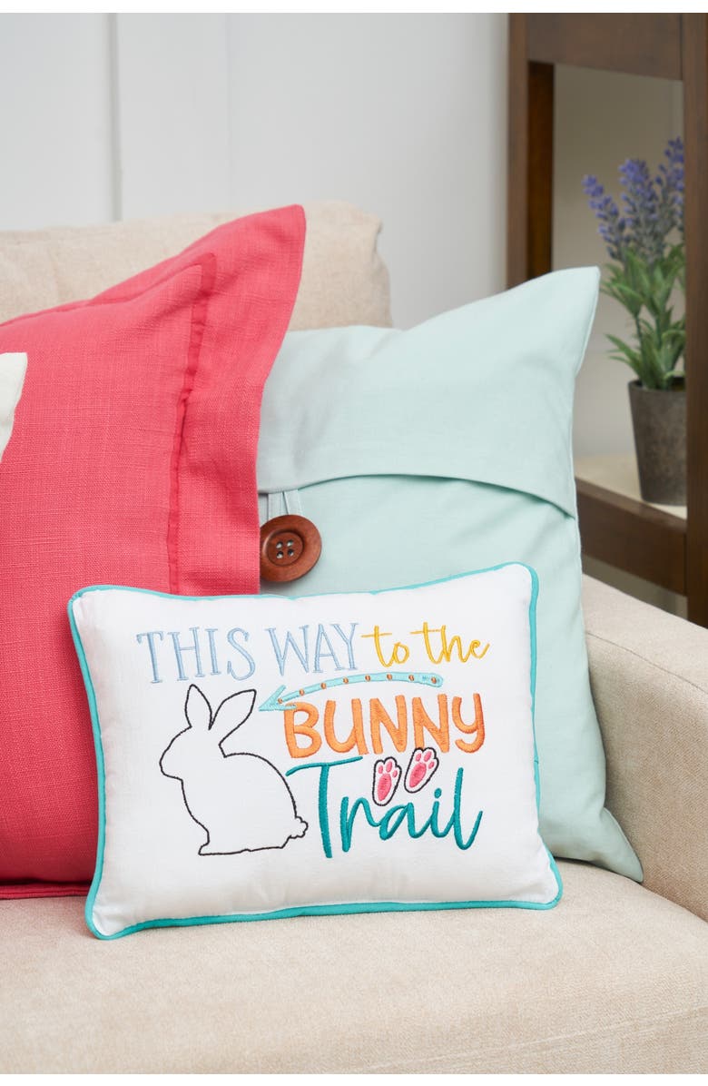 C&F Home "This Way to The Bunny Trail" Easter Cotton Blend Mini Accent Pillow 9" x 12", Alternate, color, White
