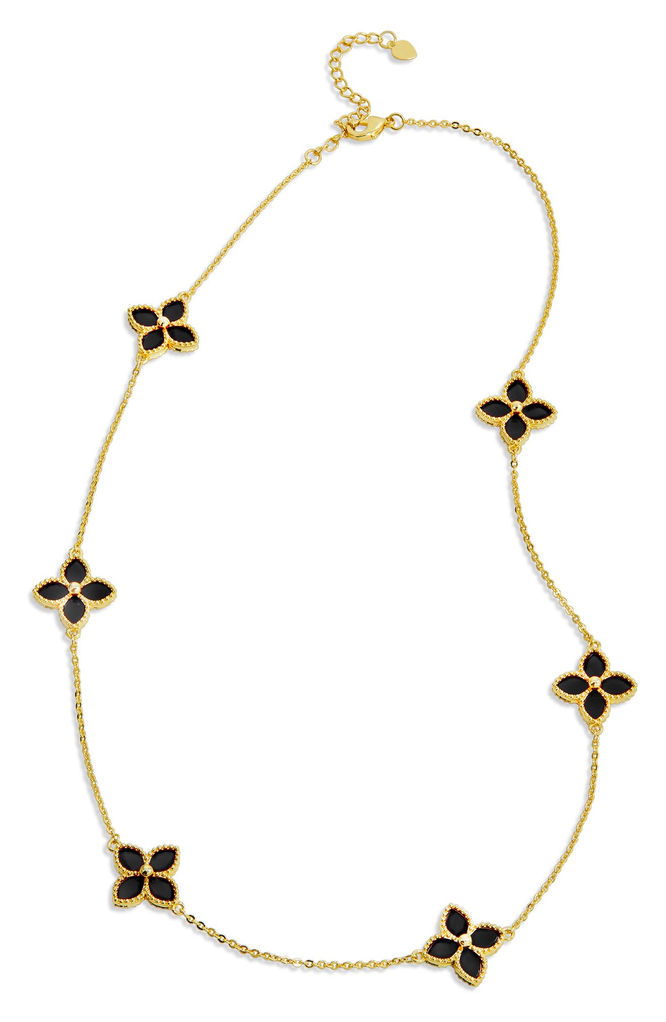 SAVVY CIE JEWELS Yellow Gold Vermeil Onyx Flower Station Necklace