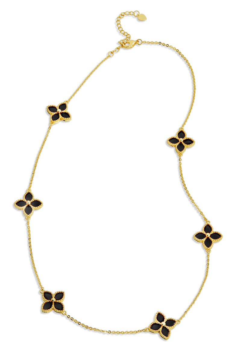 Yellow Gold Vermeil Onyx Flower Station Necklace, Main, color, BLACK