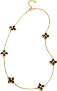 SAVVY CIE JEWELS Yellow Gold Vermeil Onyx Flower Station Necklace