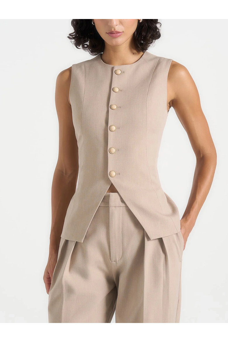 Maisie Tailored Crew Neck Cinch Waistcoat, Main, color, Taupe