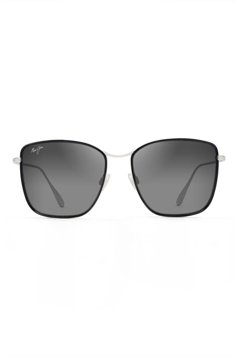 Tiger Lily Gradient PolarizedPlus2® Square Sunglasses, Main, color, GLOSS BLACK/ SILVER