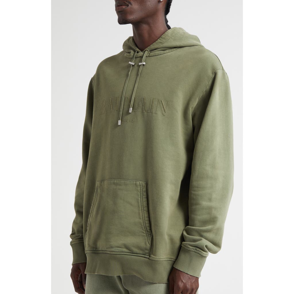 Balmain Oversize Vintage Emblem Cotton Hoodie In Green