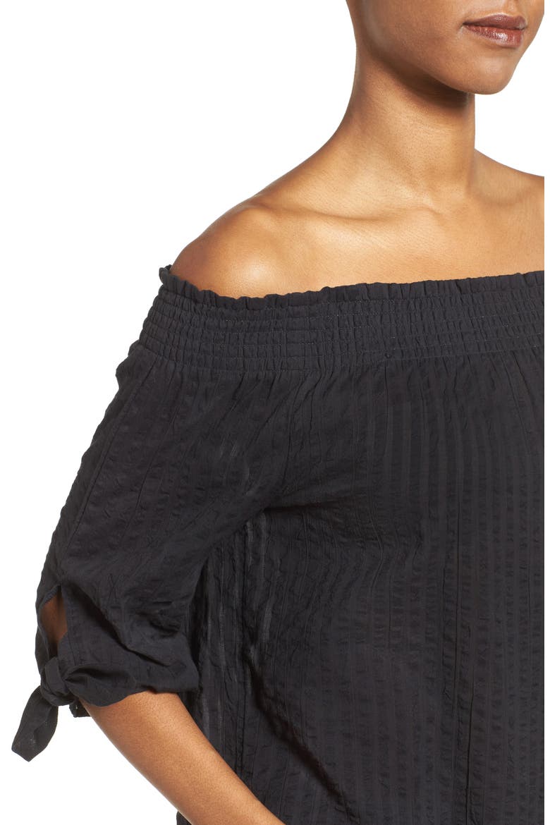 Tie Sleeve Off the Shoulder Tie Sleeve Top, Alternate, color, BLACK