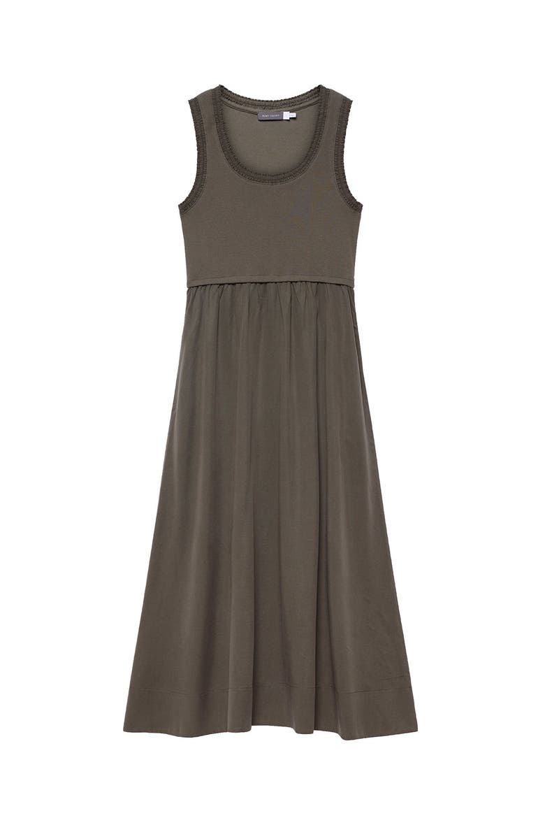 Ruched Trim Cotton Midi Dress, Alternate, color, Khaki
