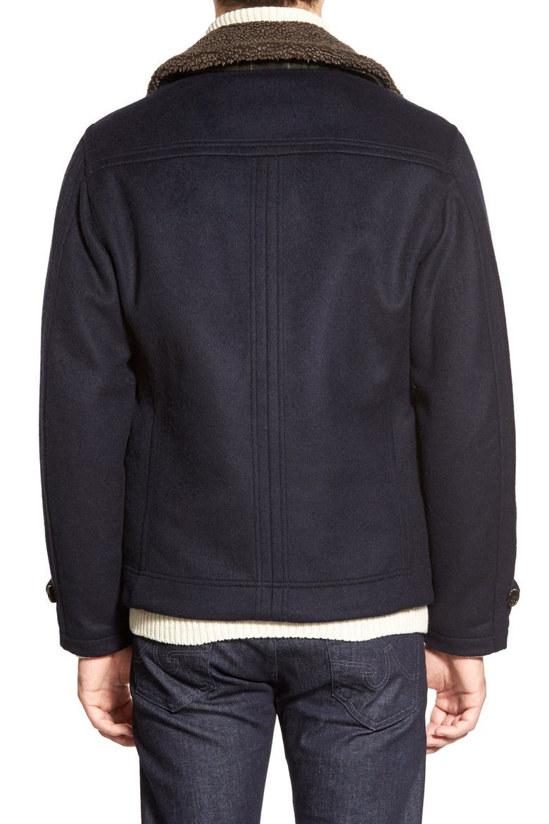 'Penston' Double Breasted Coat with Removable Faux Shearling Collar, Alternate, color, NAVY