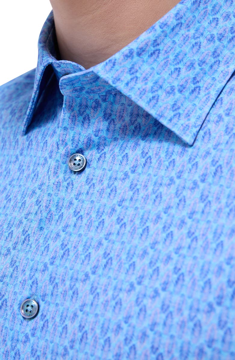 Bugatchi Miles OoohCotton<sup>®</sup> Feather Print Short Sleeve Button-Up Shirt, Alternate, color, 