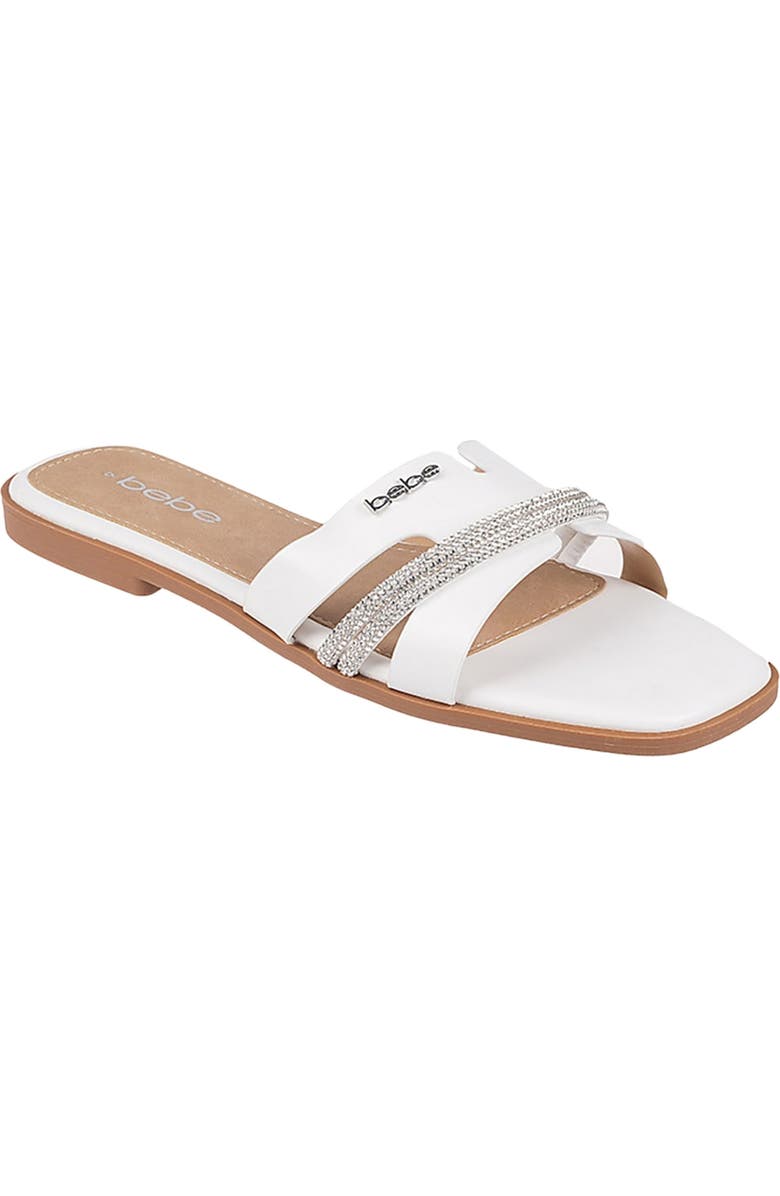 bebe Rhinestone Slide Sandal, Main, color, White