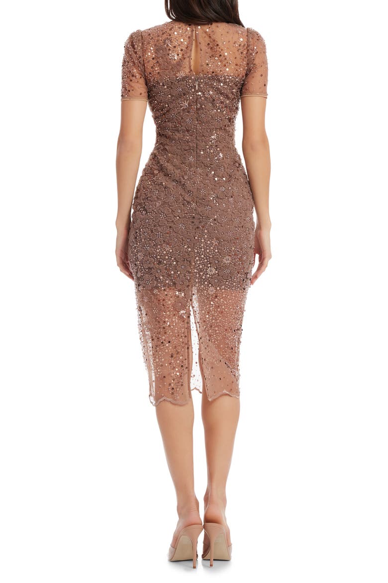 Lia Sequin Illusion Mesh Overlay Midi Cocktail Dress, Alternate, color, MAUVE