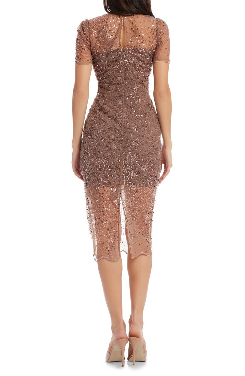 Dress the Population Lia Sequin Illusion Mesh Overlay Midi Cocktail Dress, Alternate, color, Mauve