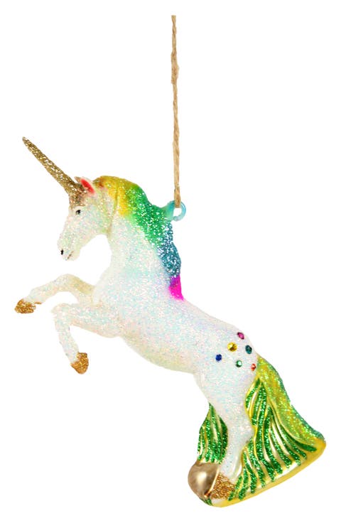 Glittered Rainbow Unicorn Glass Ornament